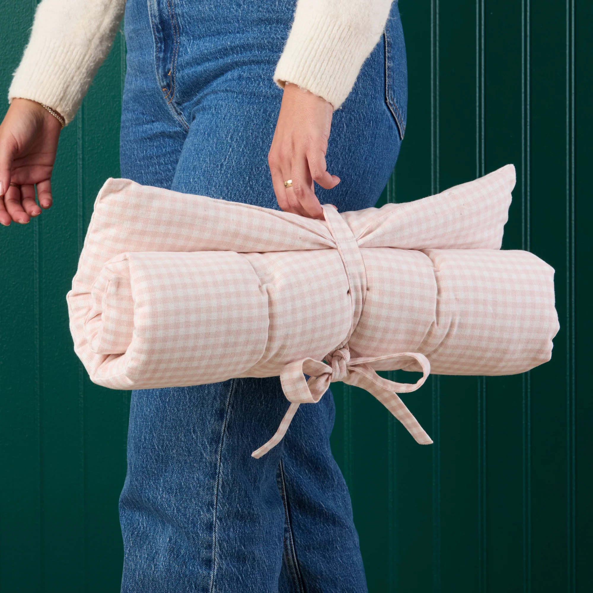 Blush Pink Gingham Bolster Dog Bed - Image 10