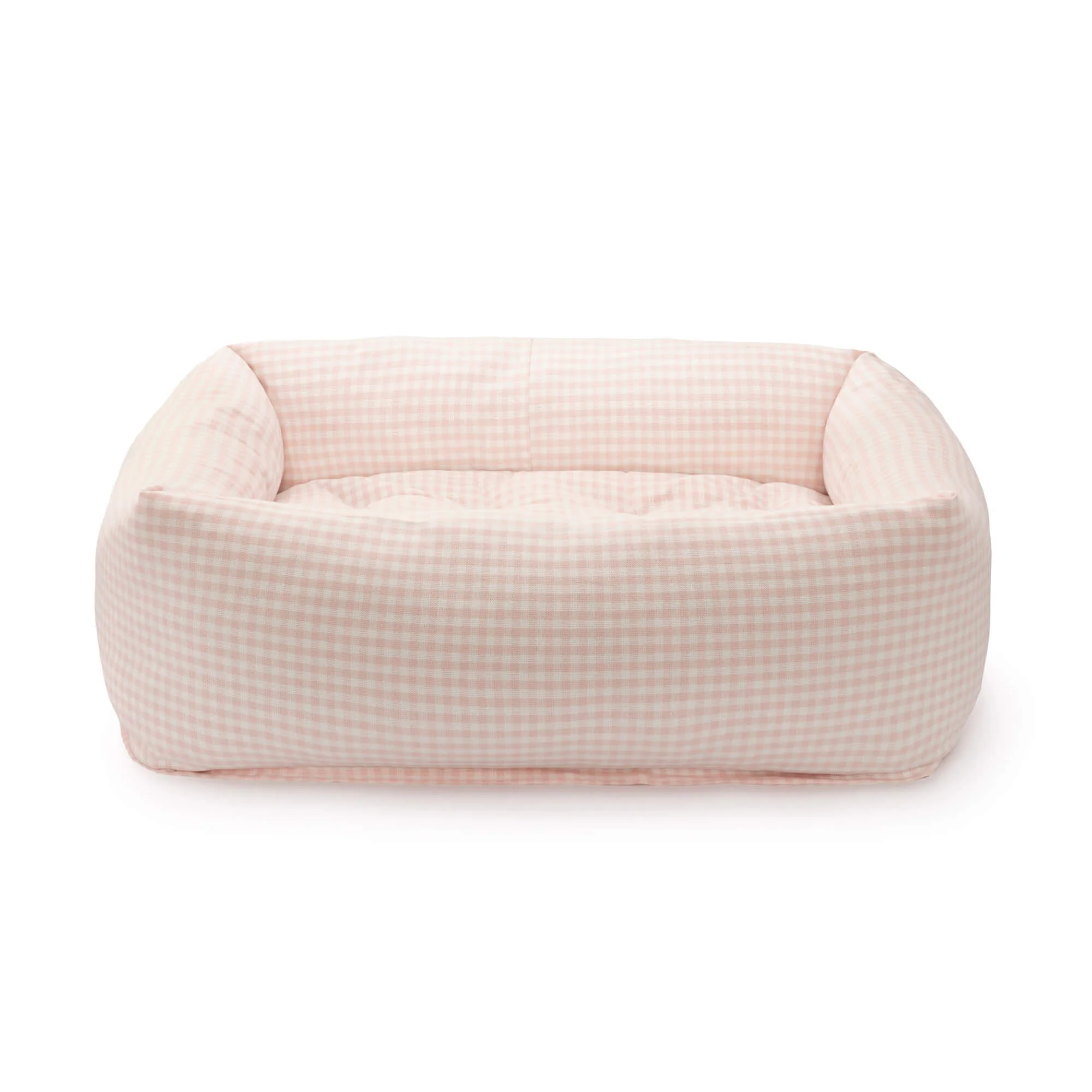 Blush Pink Gingham Bolster Dog Bed - Image 2