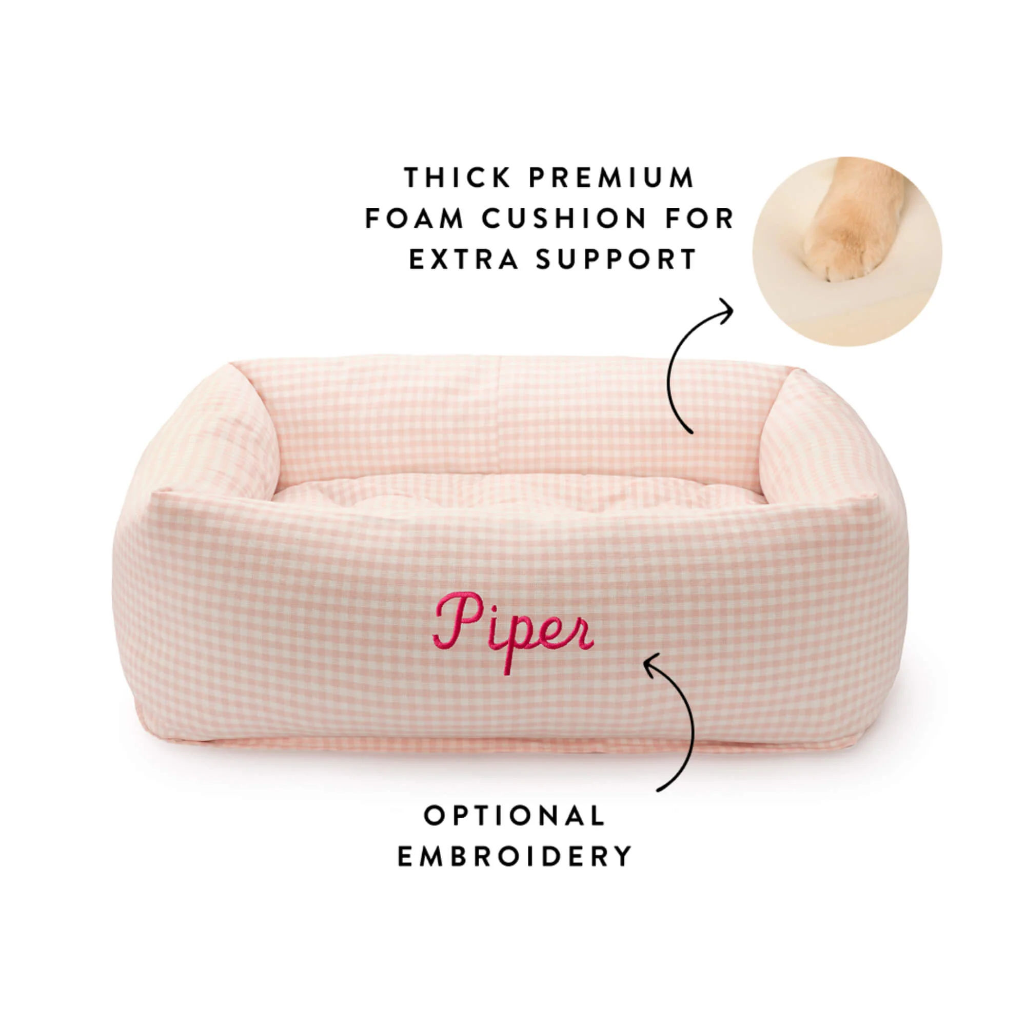 Blush Pink Gingham Bolster Dog Bed - Image 3