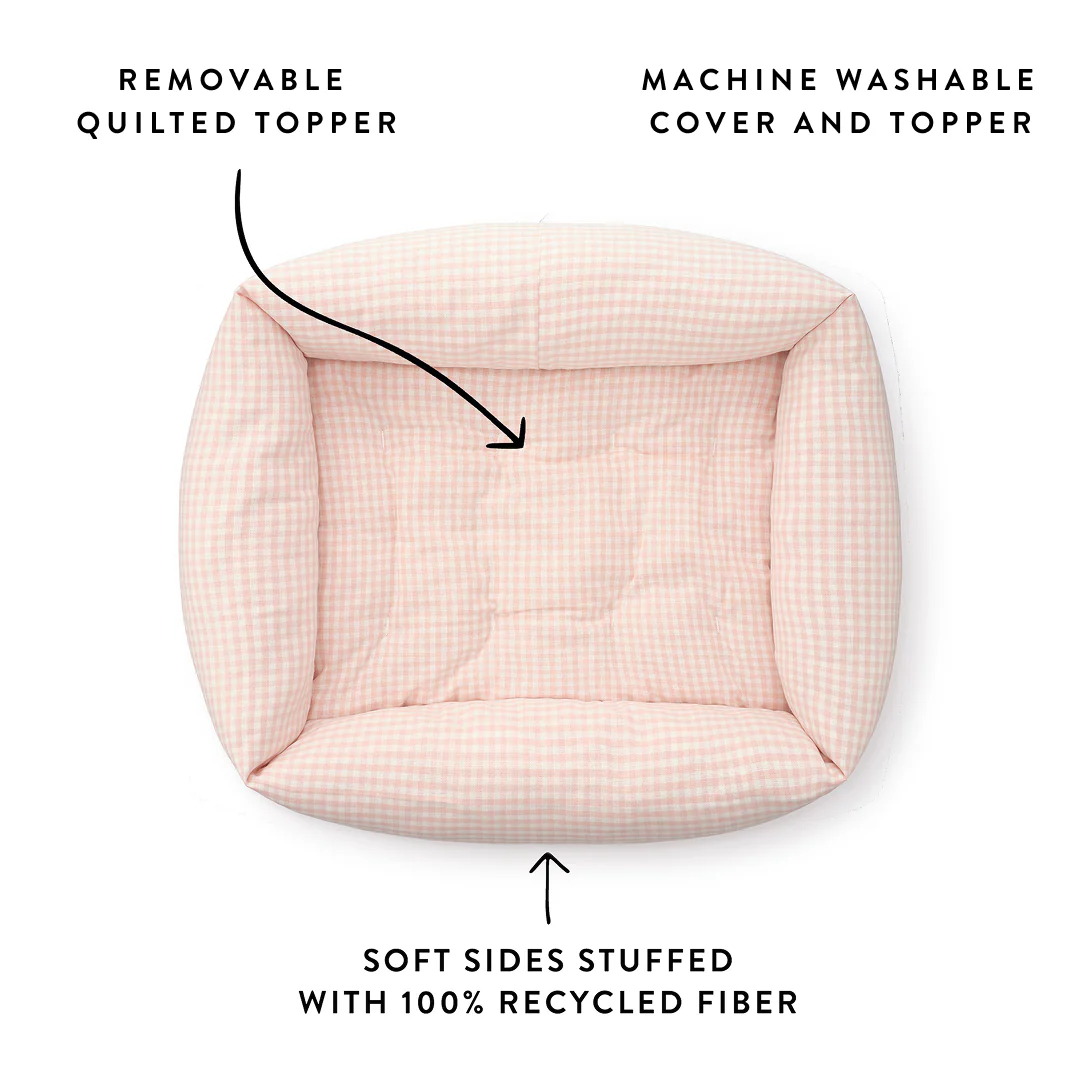 Blush Pink Gingham Bolster Dog Bed - Image 4