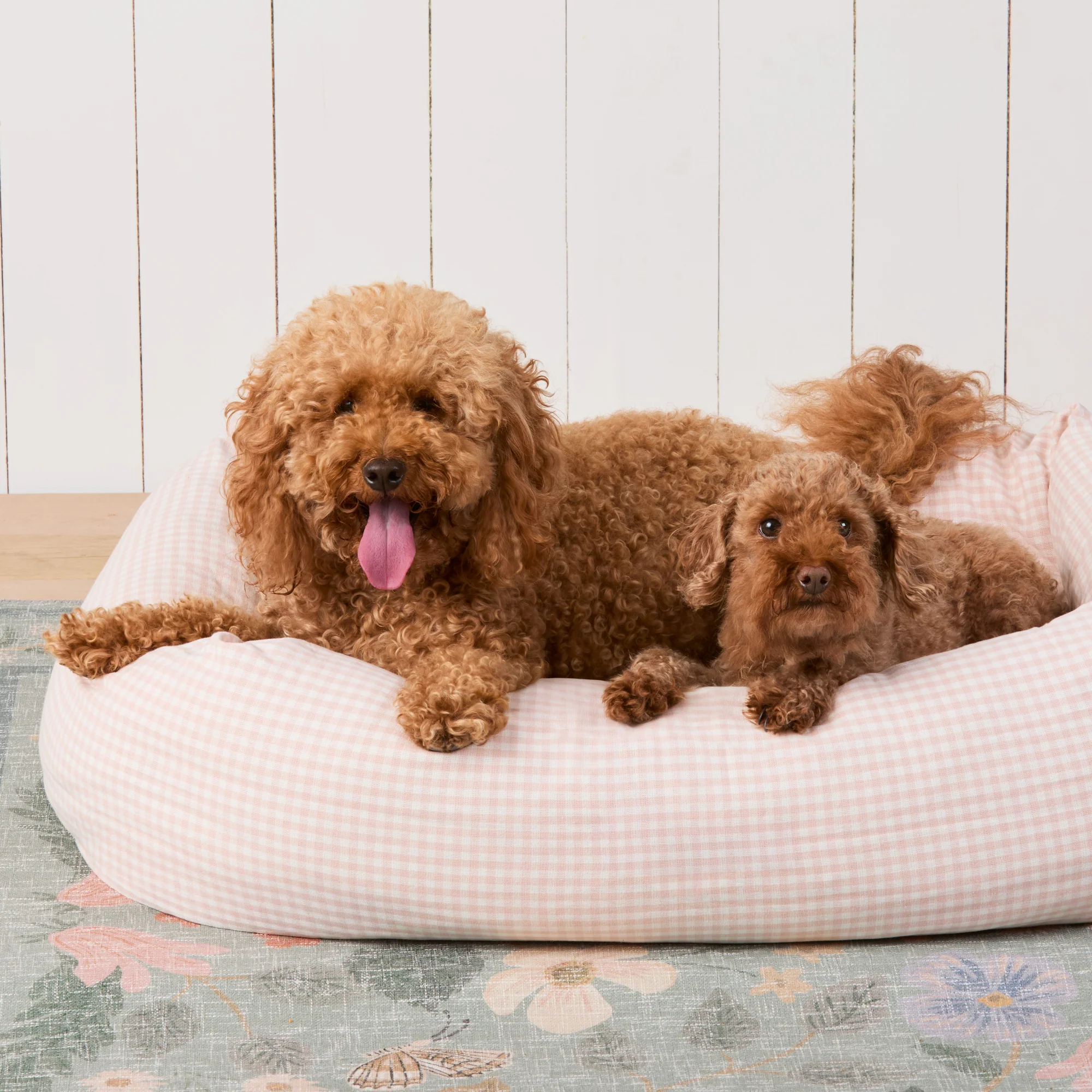 Blush Pink Gingham Bolster Dog Bed - Image 8