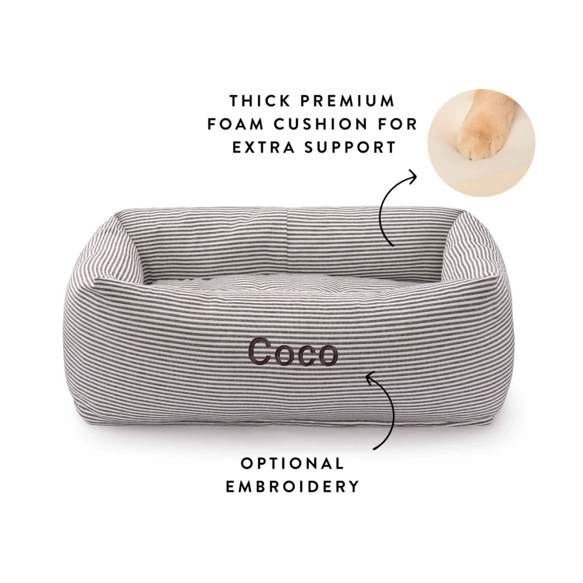 Charcoal Stripe Bolster Dog Bed - Image 3