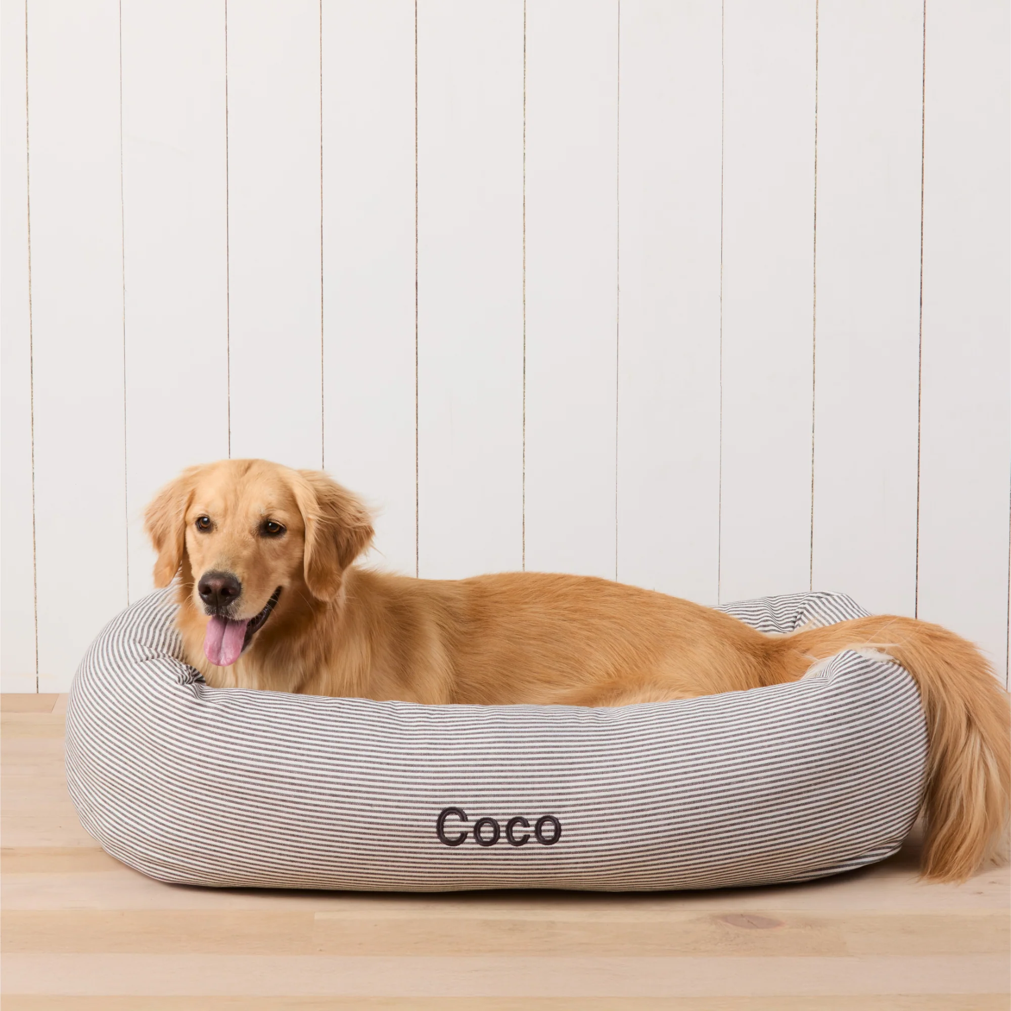 Charcoal Stripe Bolster Dog Bed - Image 7