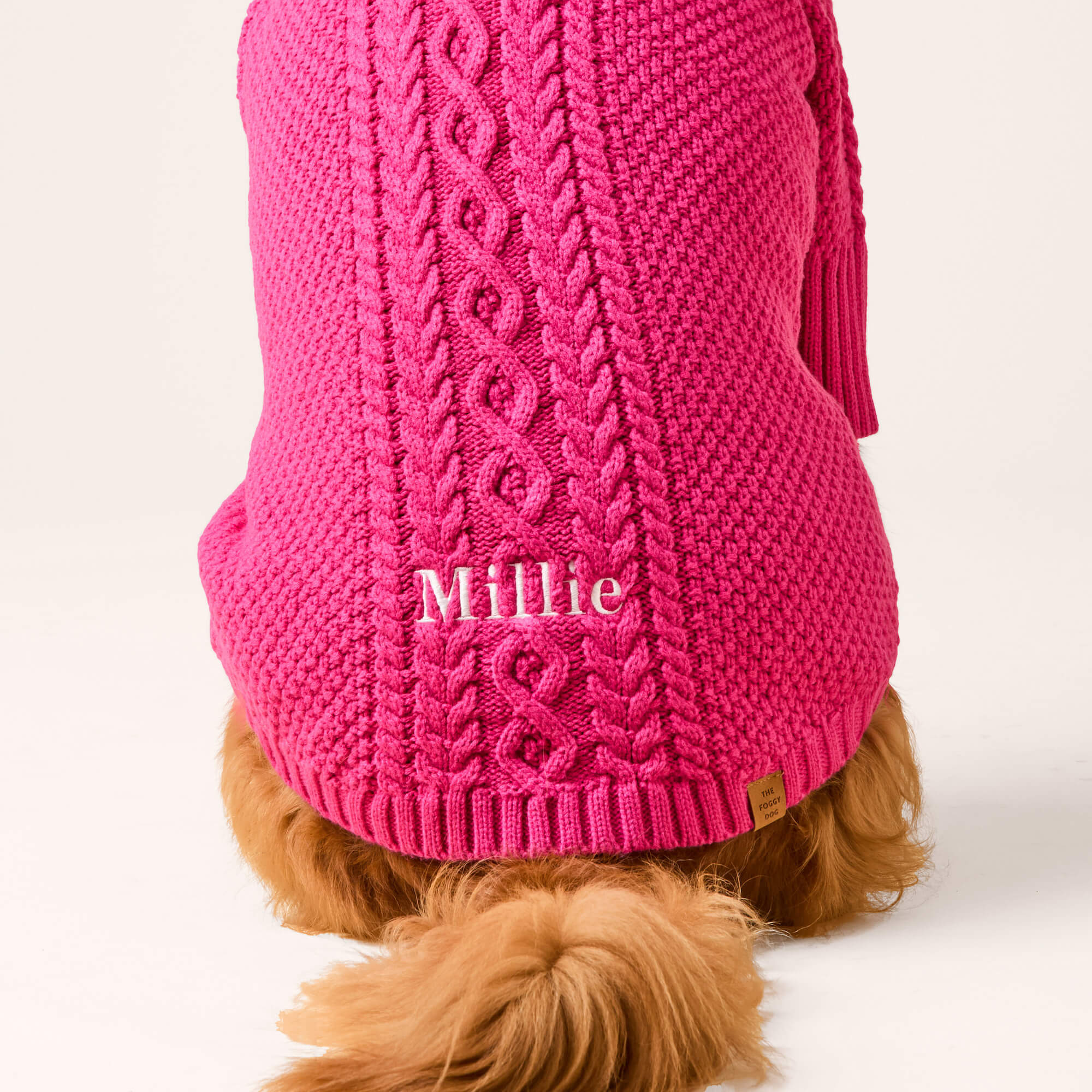 Hot Pink Cable Knit Dog Sweater - Image 3