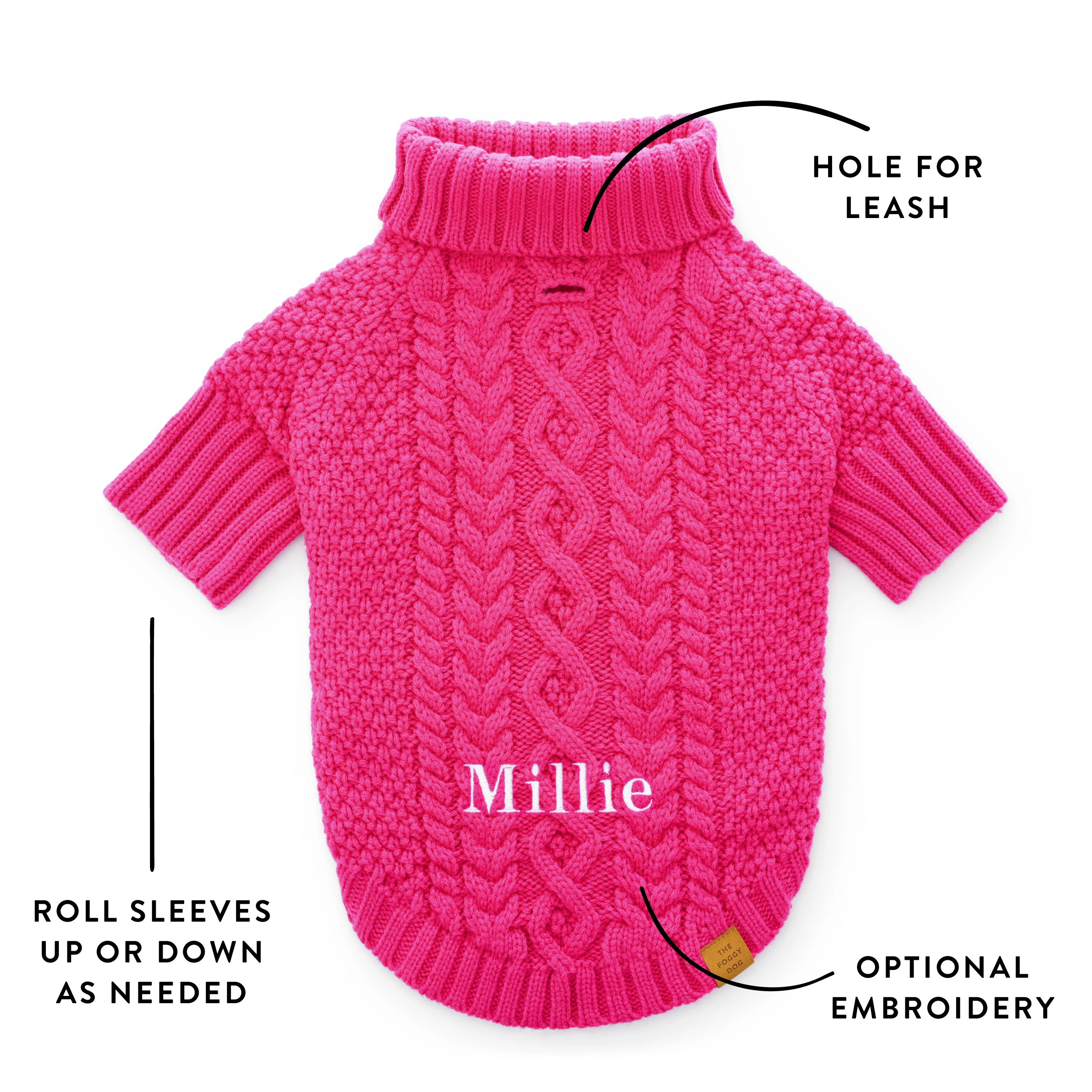 Hot Pink Cable Knit Dog Sweater - Image 8