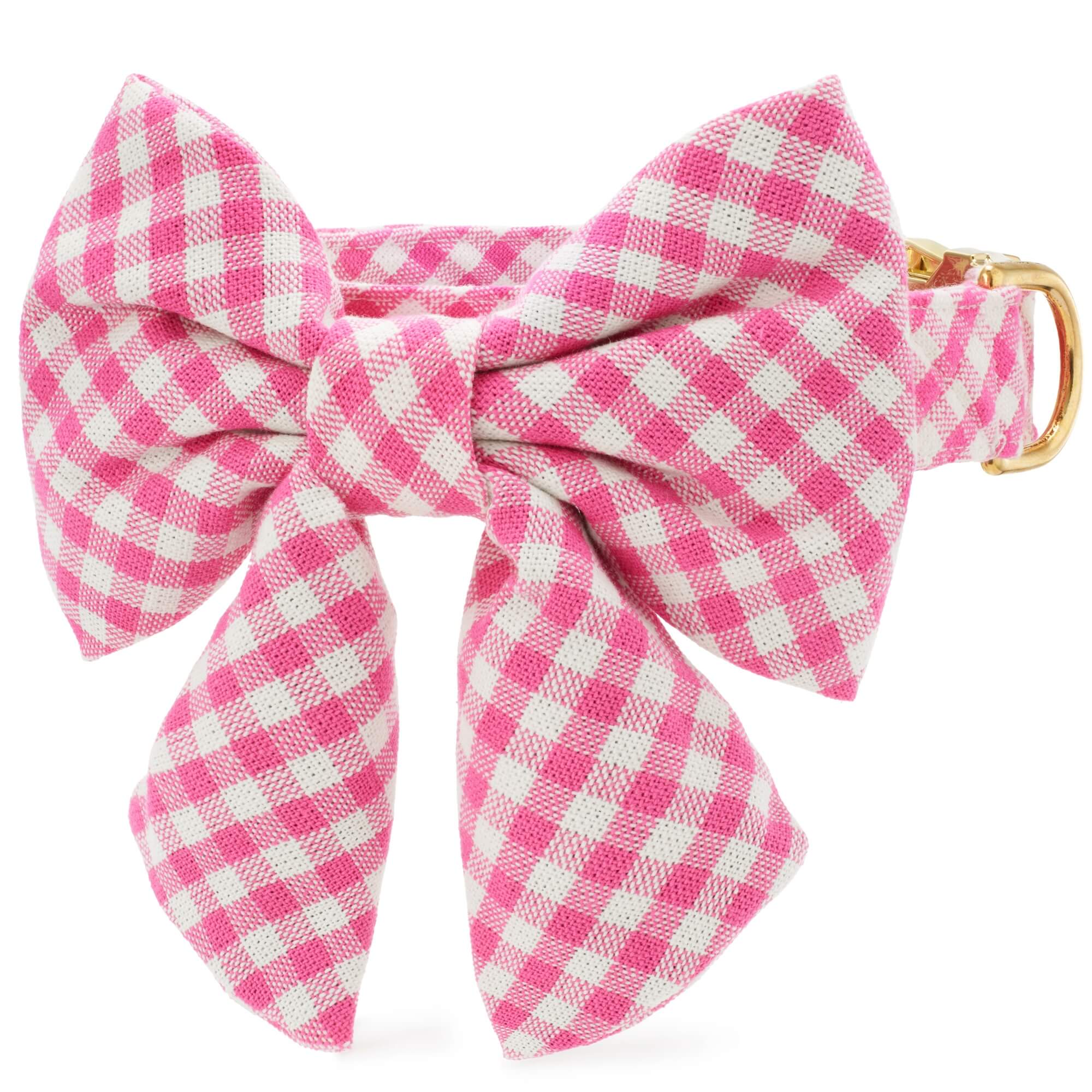 Hot Pink Gingham Lady Bow Collar - Image 3