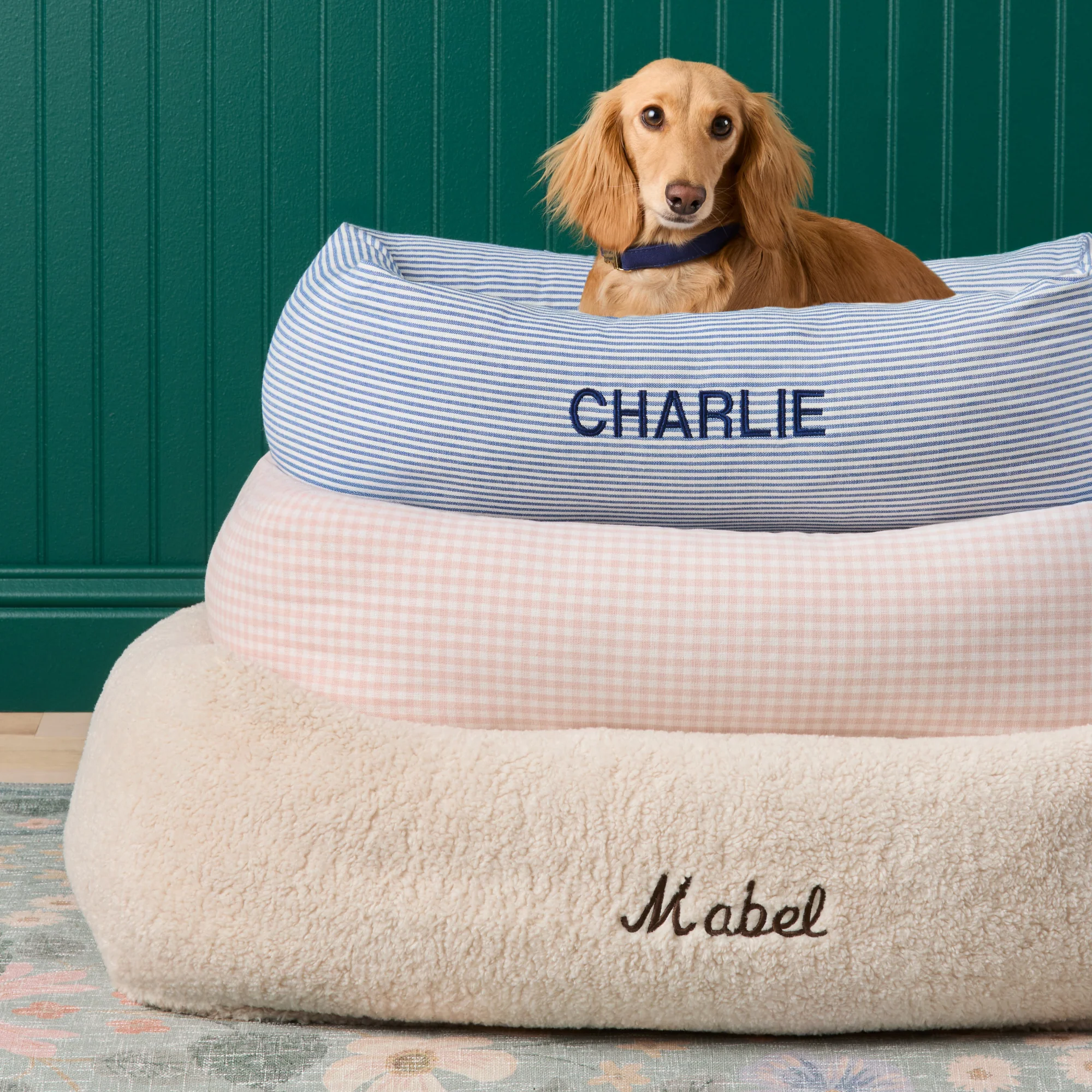 Blush Pink Gingham Bolster Dog Bed - Image 12