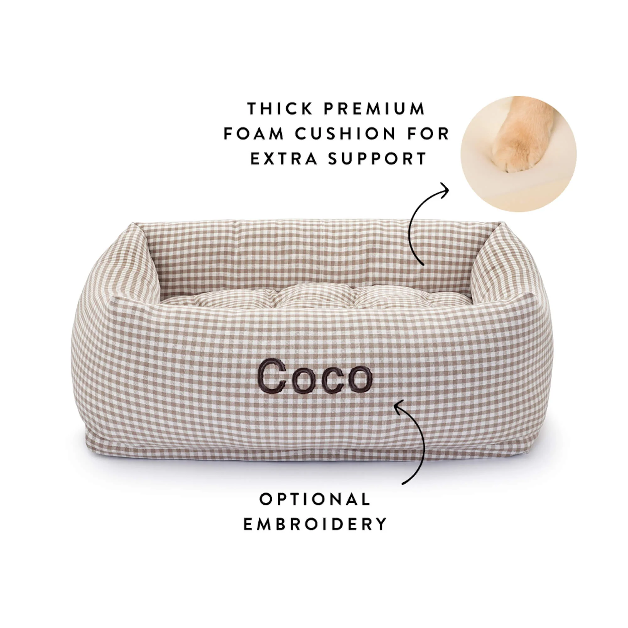 Mushroom Brown Gingham Bolster Dog Bed - Image 2