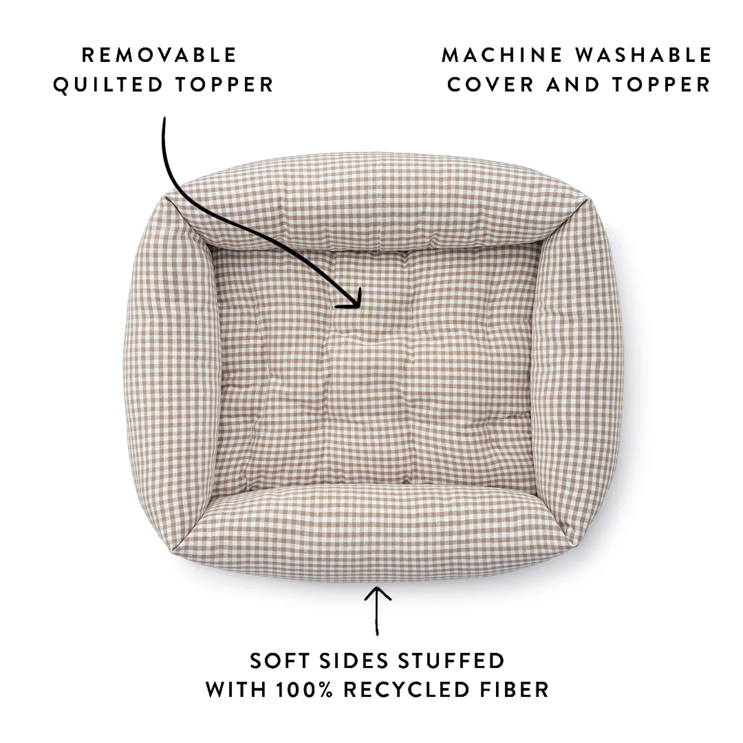 Mushroom Brown Gingham Bolster Dog Bed - Image 3