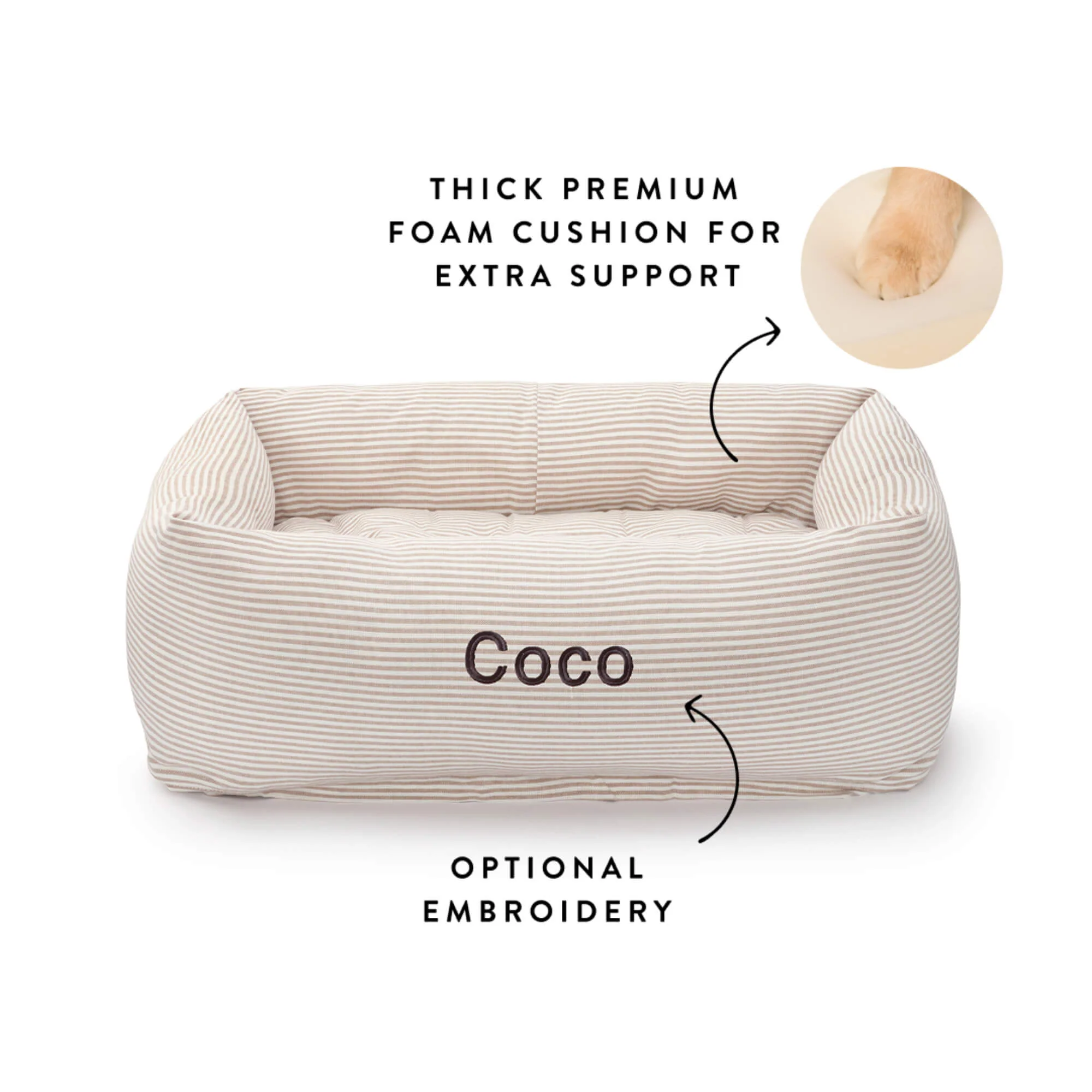 Mushroom Brown Stripe Bolster Dog Bed - Image 3