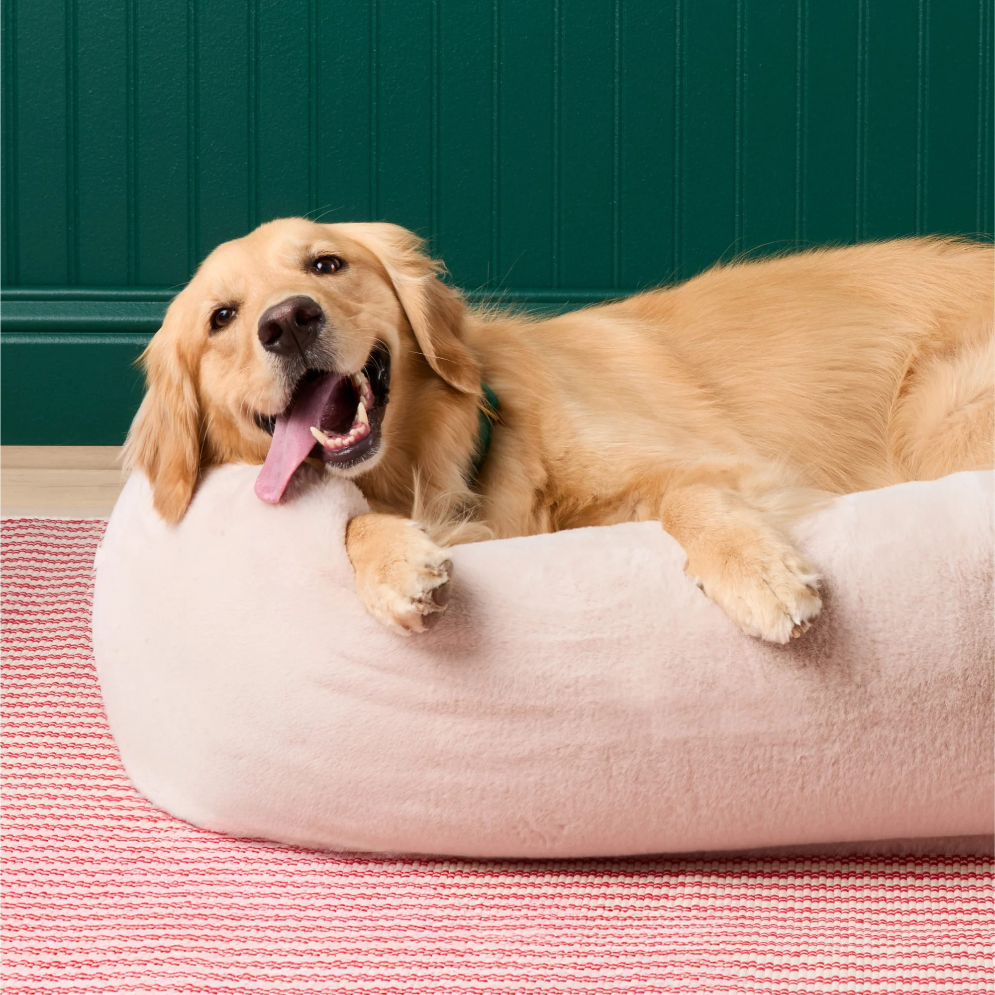 Natural Recycled Faux Fur Bolster Dog Bed - Image 6