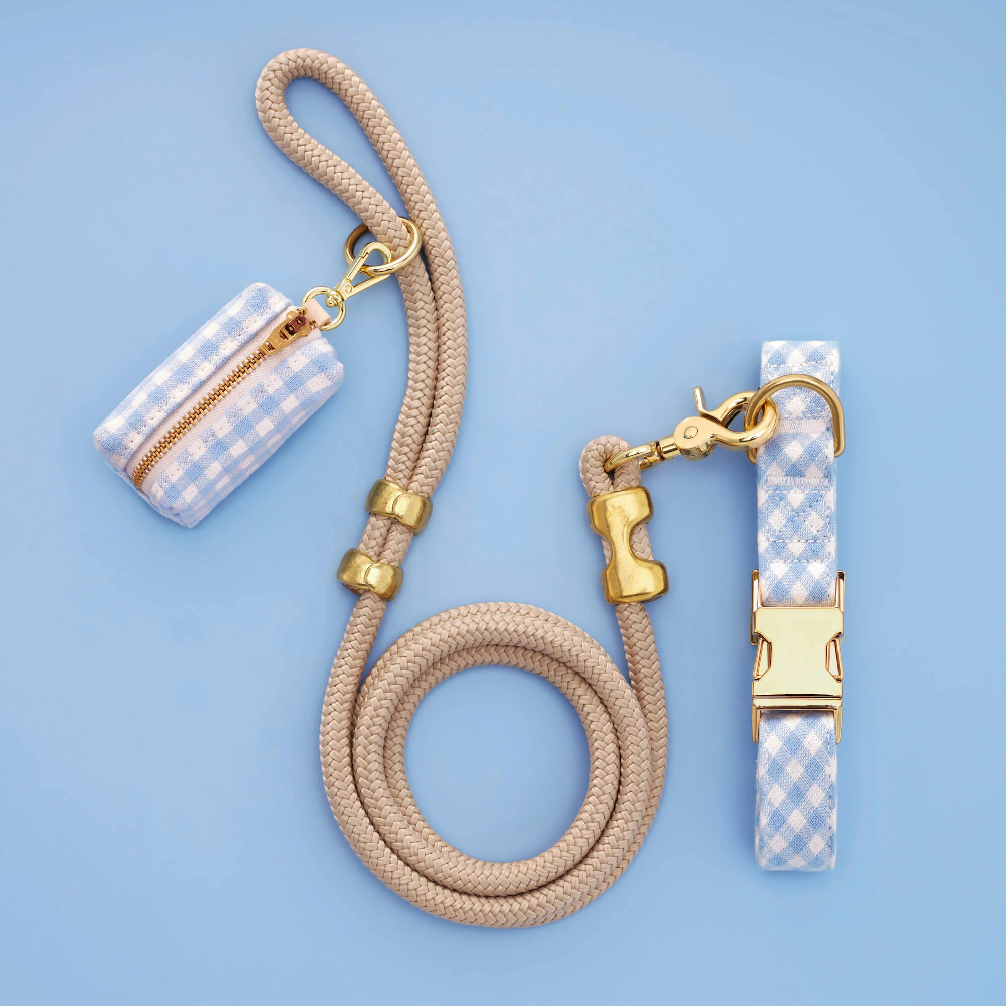 Sky Blue Gingham Collar Walk Set - Image 2