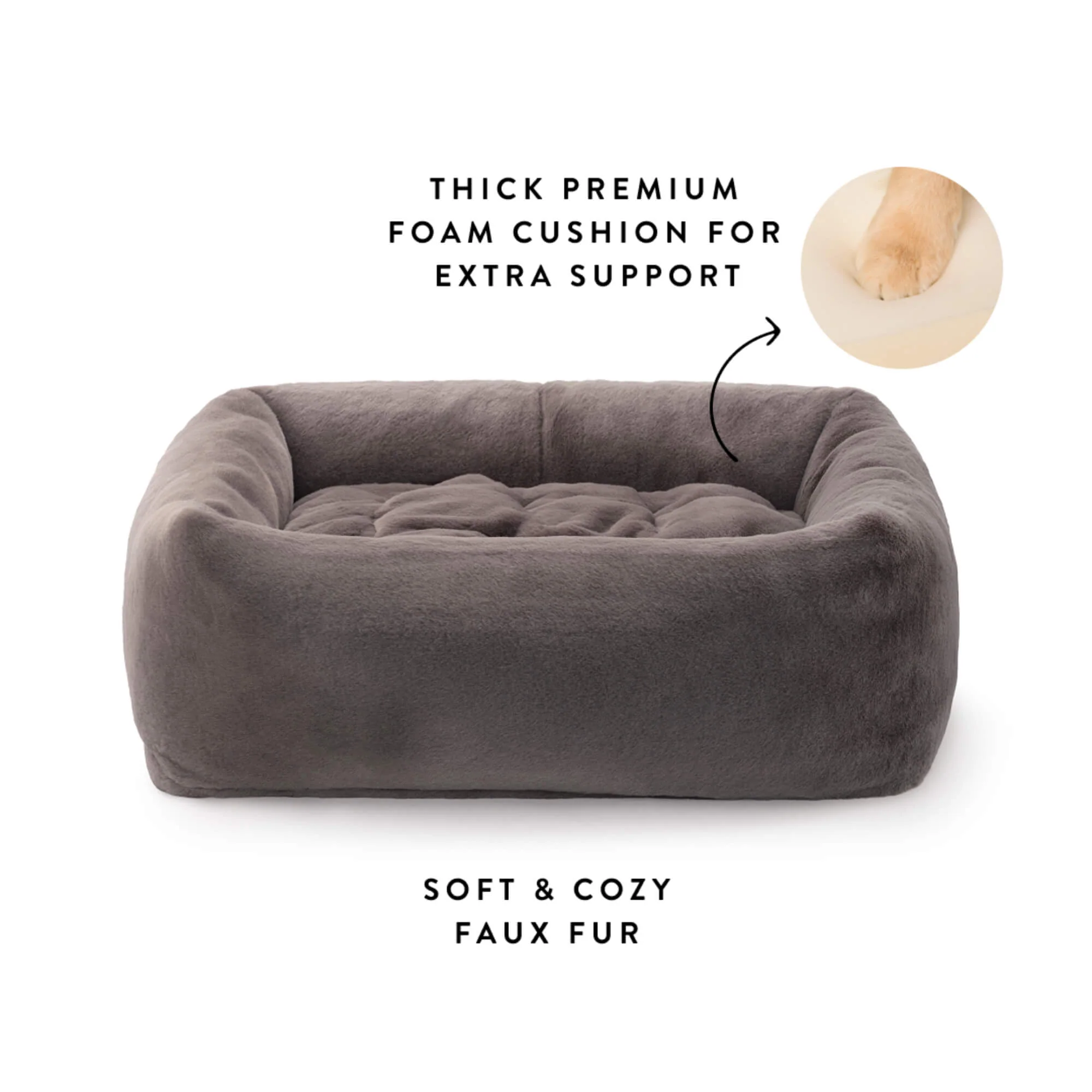 Smoky Gray Recycled Faux Fur Bolster Dog Bed - Image 2