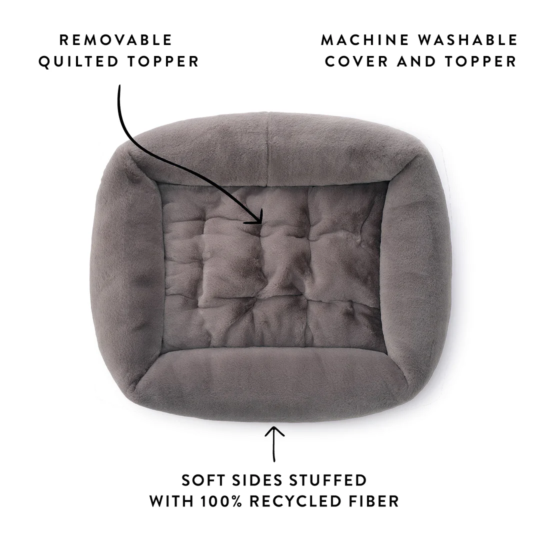 Smoky Gray Recycled Faux Fur Bolster Dog Bed - Image 3