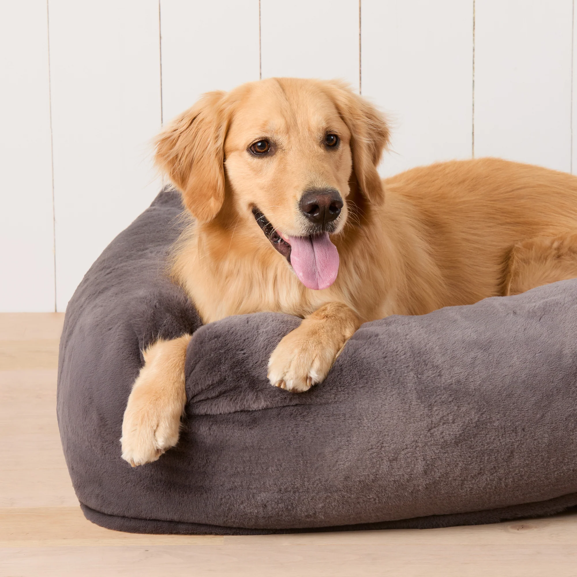 Smoky Gray Recycled Faux Fur Bolster Dog Bed - Image 6