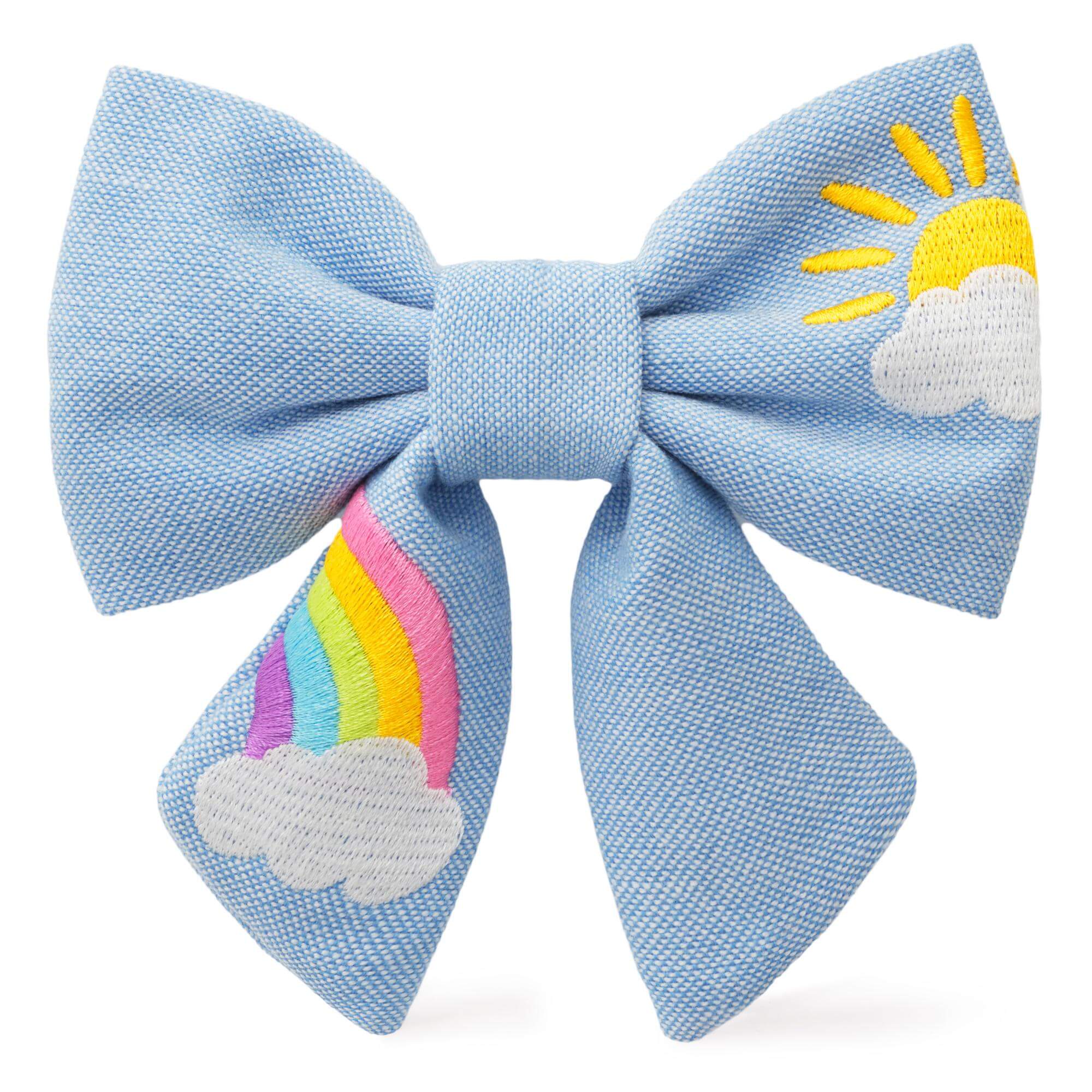 Sunshine and Rainbows Embroidered Lady Dog Bow - Image 2